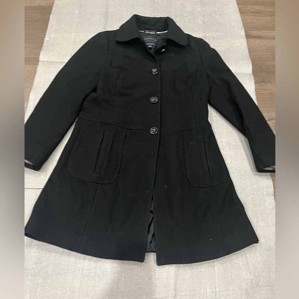 [L]Banana Republic Black Italian Fabric Wool Trench Coat Mid Length